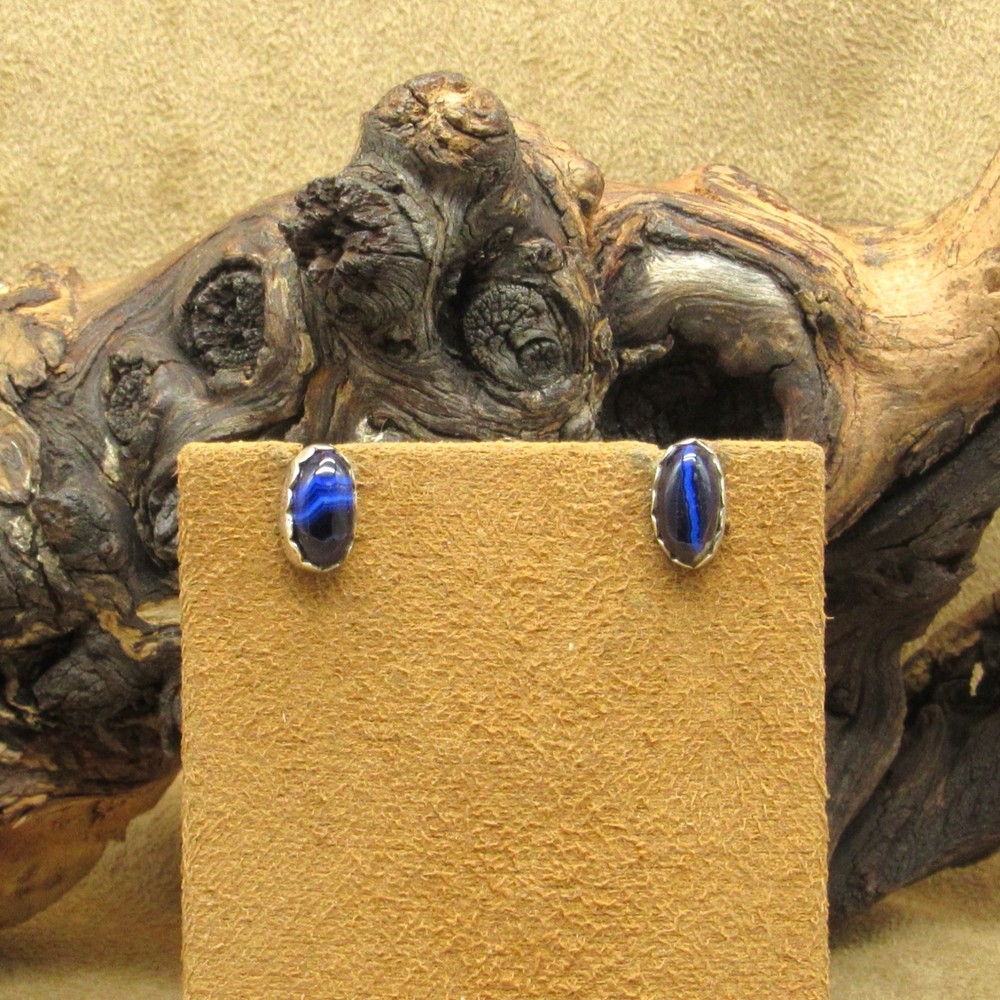 Bold Blue Cat's Eye Sterling Silver Studs