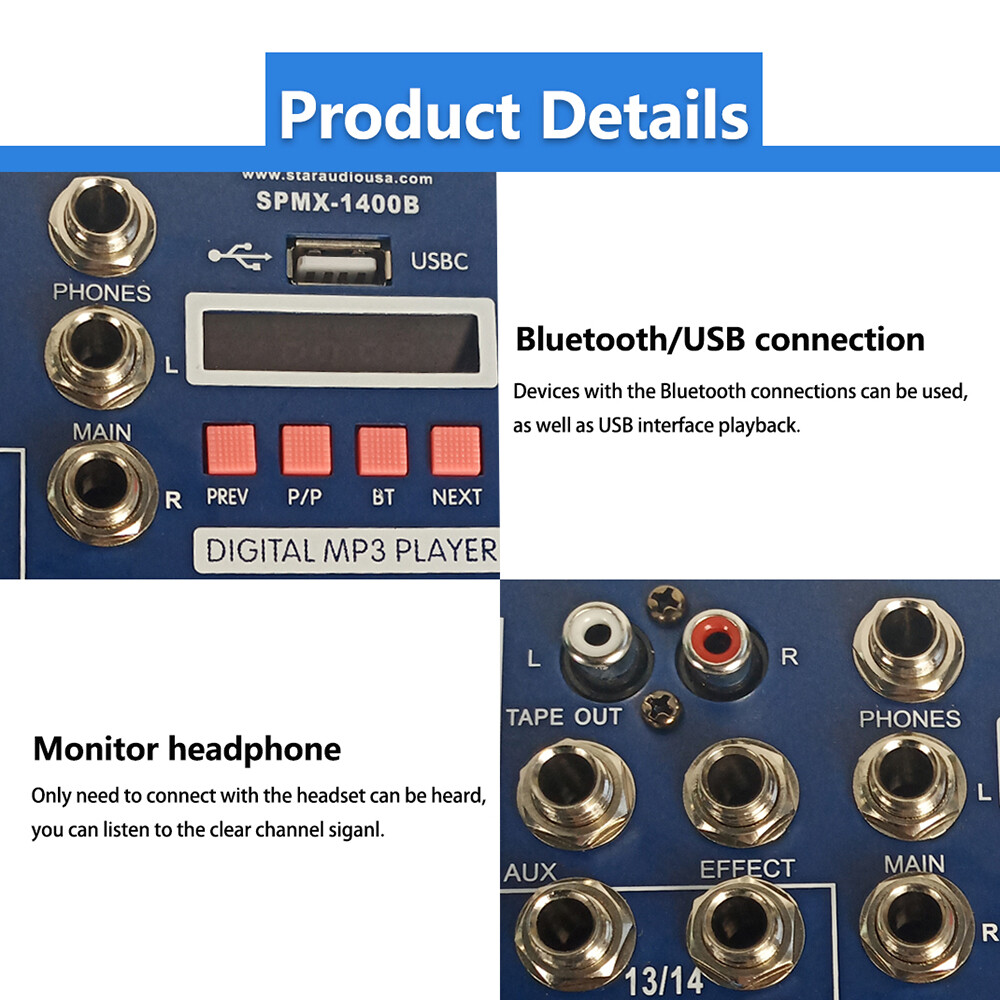 14 Channel Live Audio Mixer Effects Processor Studio Mixing Console Pro DJ Mixer