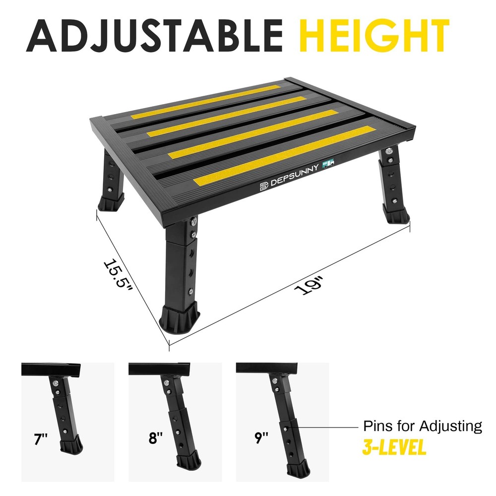 DEPSUNNY Adjustable Height Aluminum RV Step, Stable Foldable Platform Black