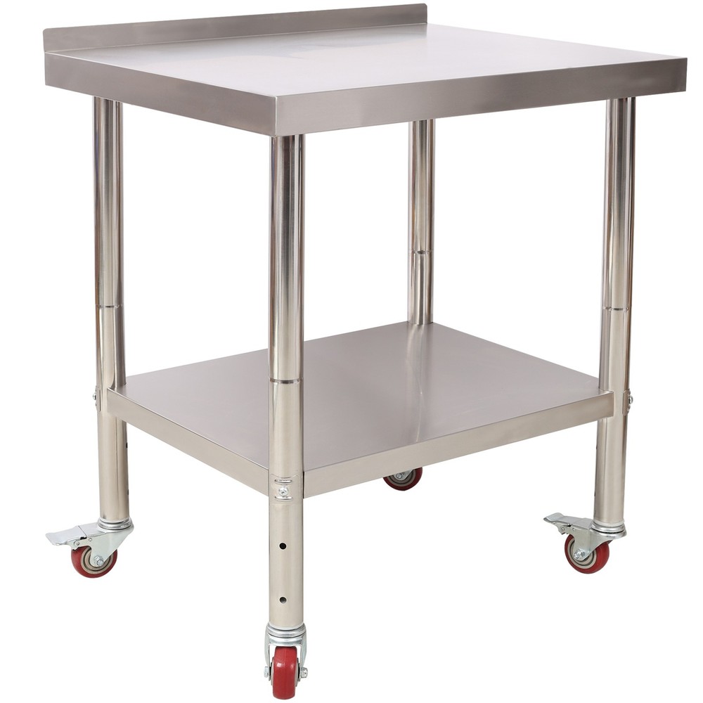 Stainless Steel Prep Table 30" 440lbs Capacity Adjustable Undershelf 4 Casters