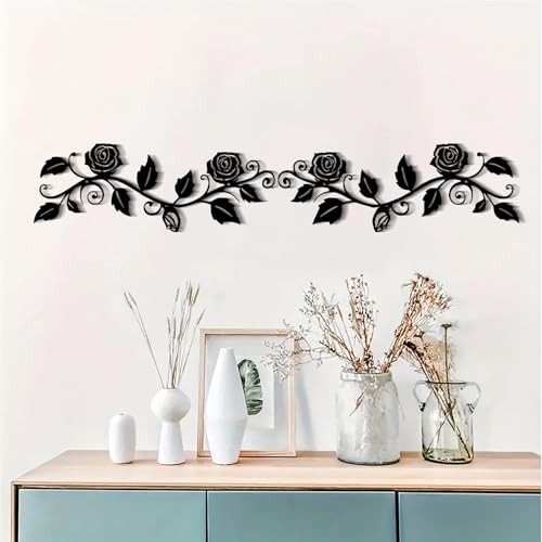 DUOOLN 2 Pcs Metal Rose Tree Leaf Wall Decor, Long Iron Scroll Black - Rose