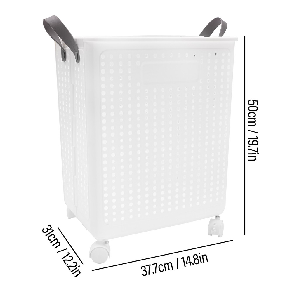Folding Laundry Basket Hamper Movable Bathroom Dirty Clothes Hamper w/ 4 Wheels