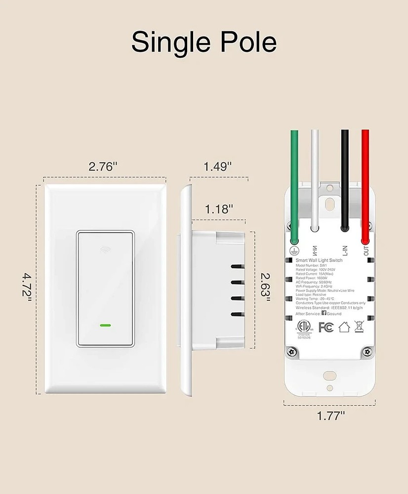 Smart Wi-Fi Switch | Single Pole | Google and Alexa Control | Simple Install