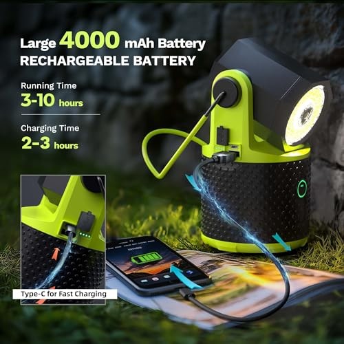 LED Camping Lantern, 3000Lumens Rechargeable 180°Rotatable Flashlight