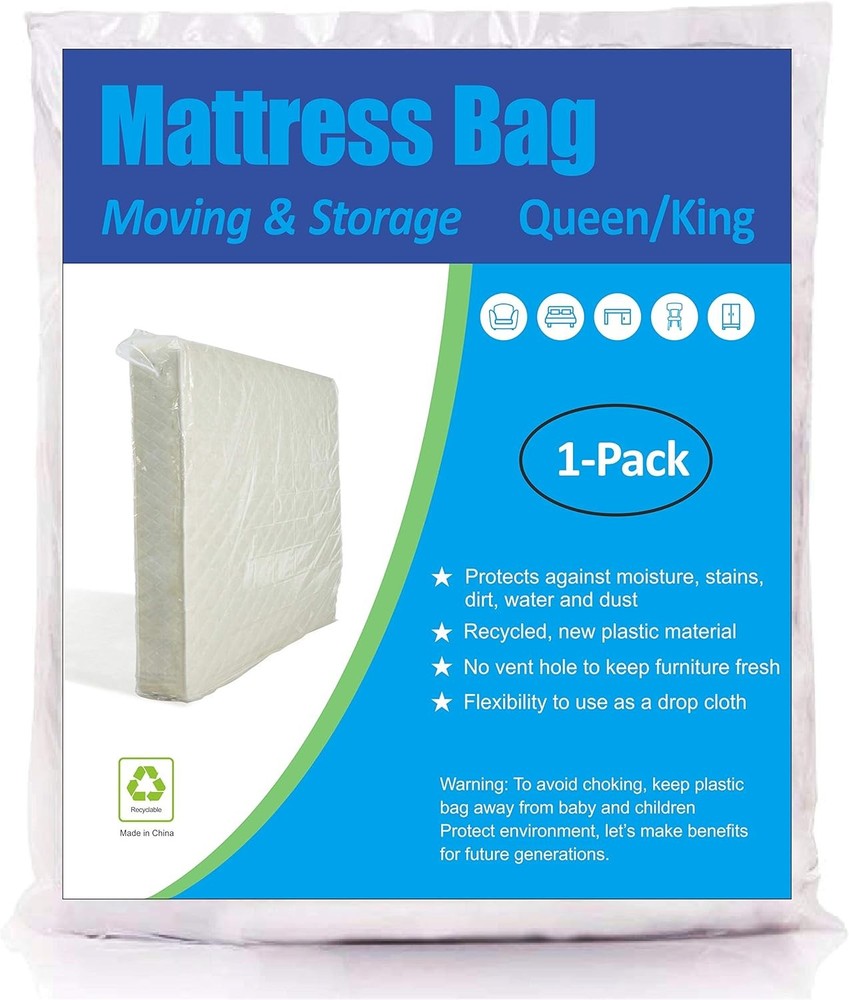 ComfortHome Mattress Bag for Moving and Storage, Queen/King (1-Pack), Clear