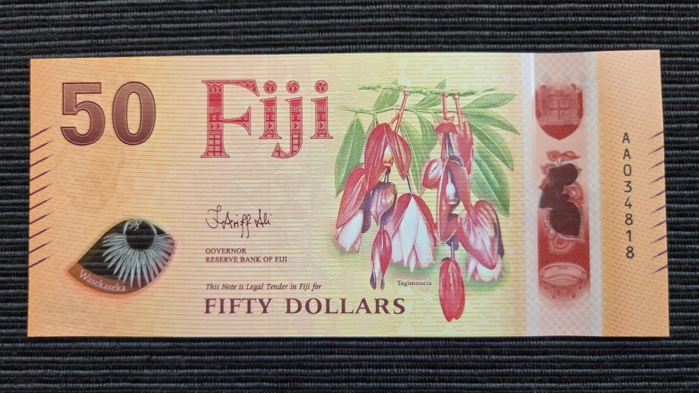 FIJI $50 Dollars 2026 First Prefix AA UNC Polymer Banknote Folder