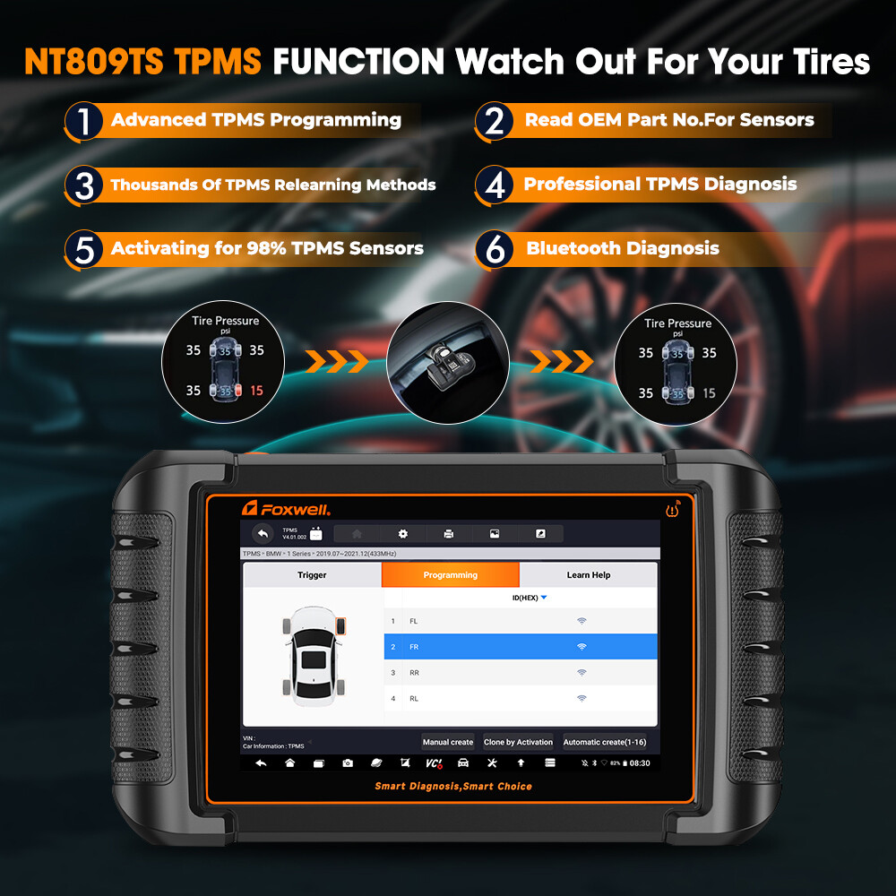 Automotive OBD2 Scanner Tire Pressure Sensor TPMS Programming Relearn Reset Tool