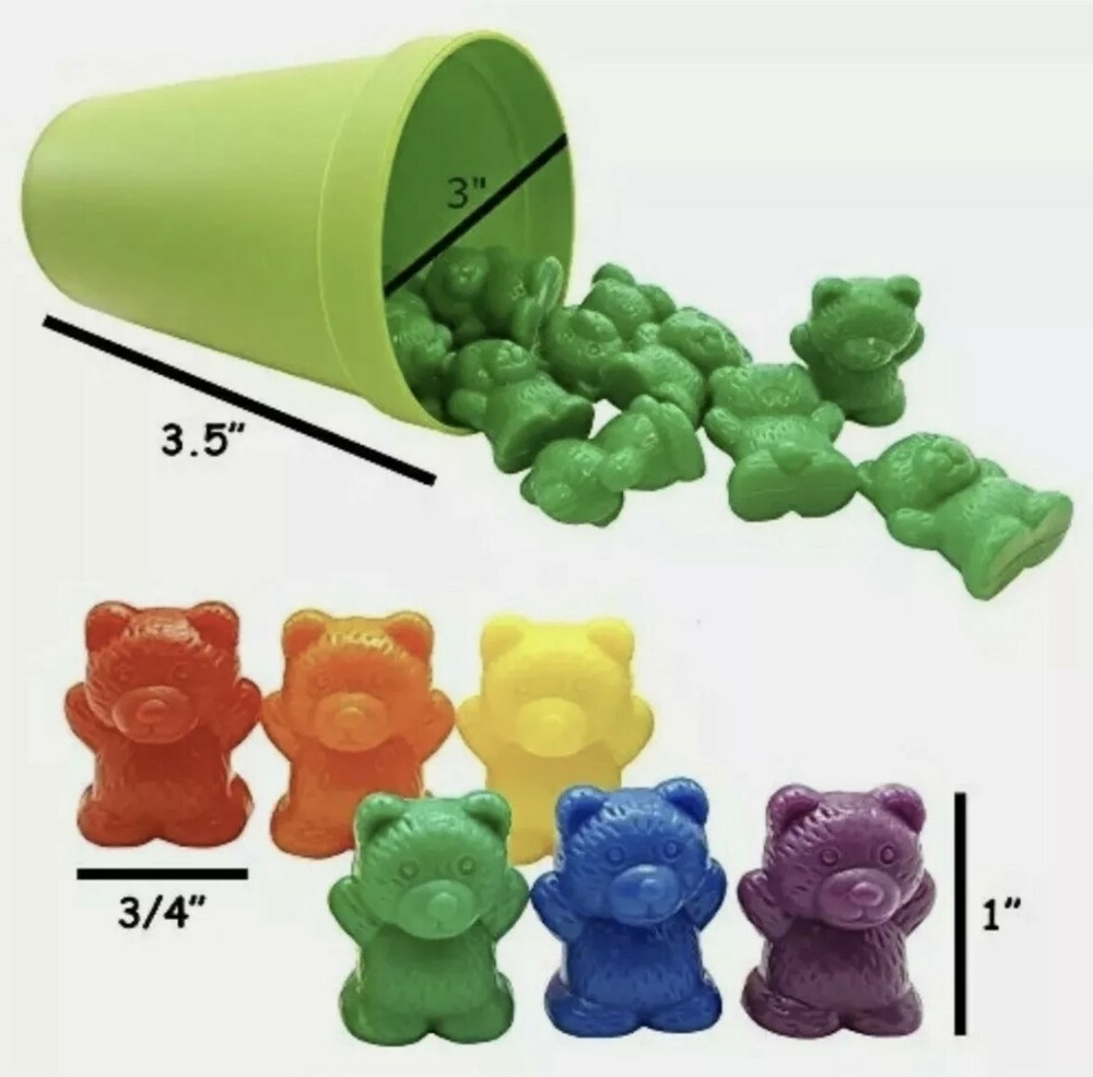 Skoolzy Rainbow Counting Bears Matching Sorting Cups, Bear Counters 71 Pc Set