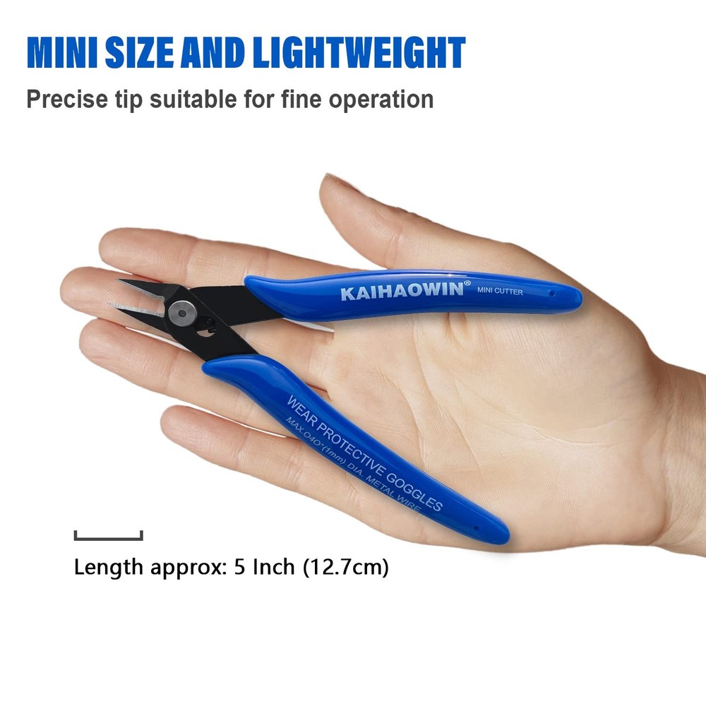 KAIHAOWIN Micro Wire Cutters with Spring, 2 Pack, 5 inch 2 Blue