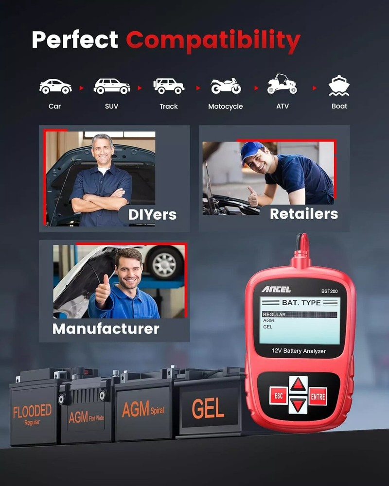 ANCEL BST200 Auto 12V Battery Load Tester 100-1100 CCA Charging Analyzer Tool