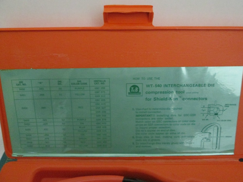 Thomas & Betts T&B WT540 Ratchet Crimp Tool Interchangeable Die Frame with case