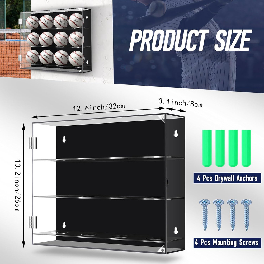 Acrylic Baseball Display Case Wall Mounted Display Holder Shadow Box Clear Baseb