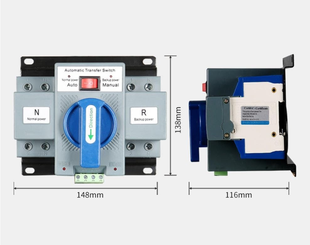 Compact 2P Automatic Transfer Switch with 2s Conversion for Homes & Businesses