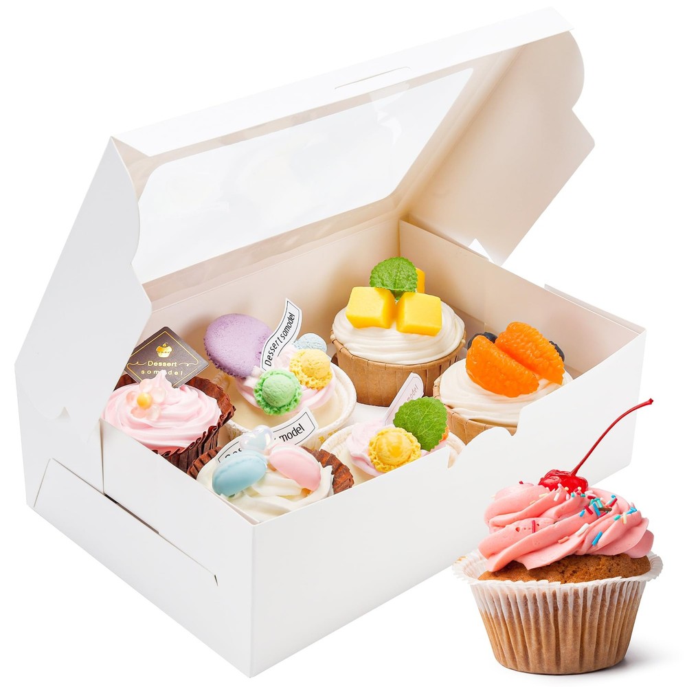 Cupcake Boxes 30 Pack With Inserts 6 Holders White Window Bakery Container