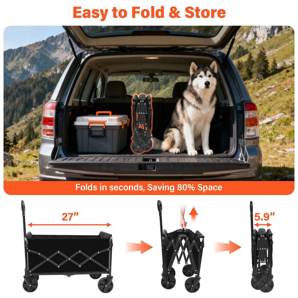 Wagons Carts Foldable - Portable Folding Collapsible with Wheels Heavy Duty