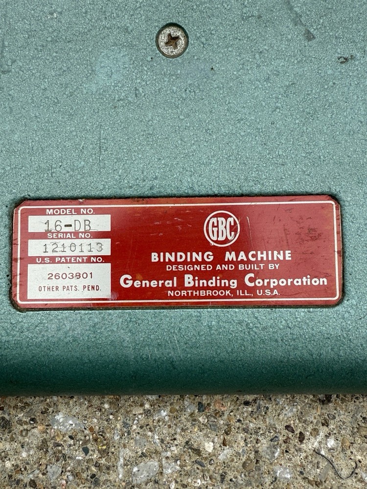 Vintage GBC Comb Binding Machine Model 16-DB, Cast Iron, General Binding Corp