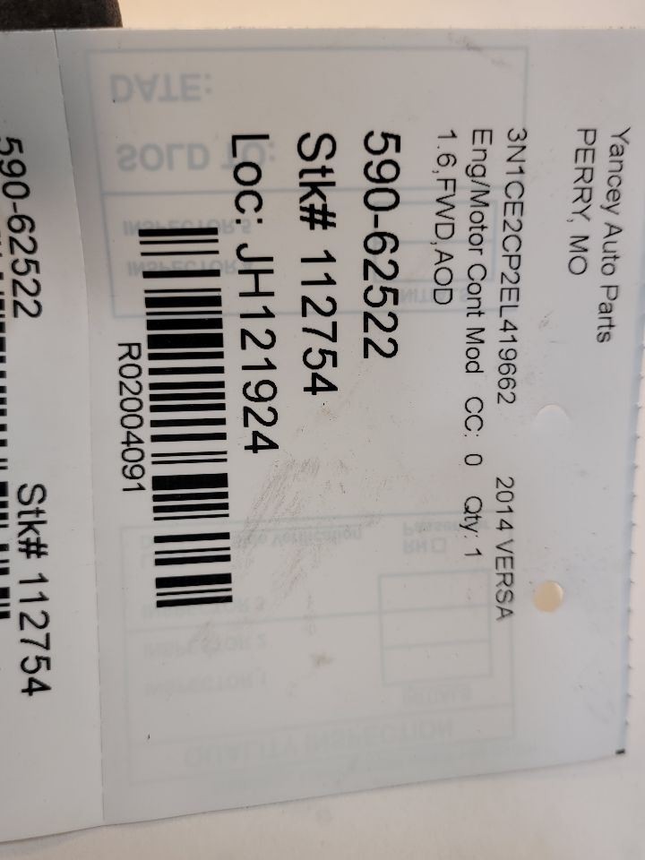 14-17 NISSAN VERSA Engine ECM Electronic Control Module 1.6L Hatchback 237033VB0