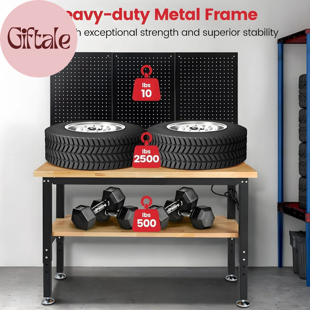 48 Inch Workbench for Garage Adjustable Height Work Bench with under Table Shelf