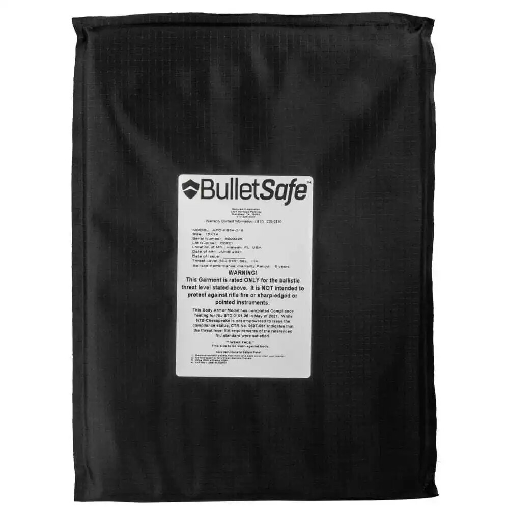 BulletSafe Backpack 10"x14" Panel Level IIIA Black - BS56005