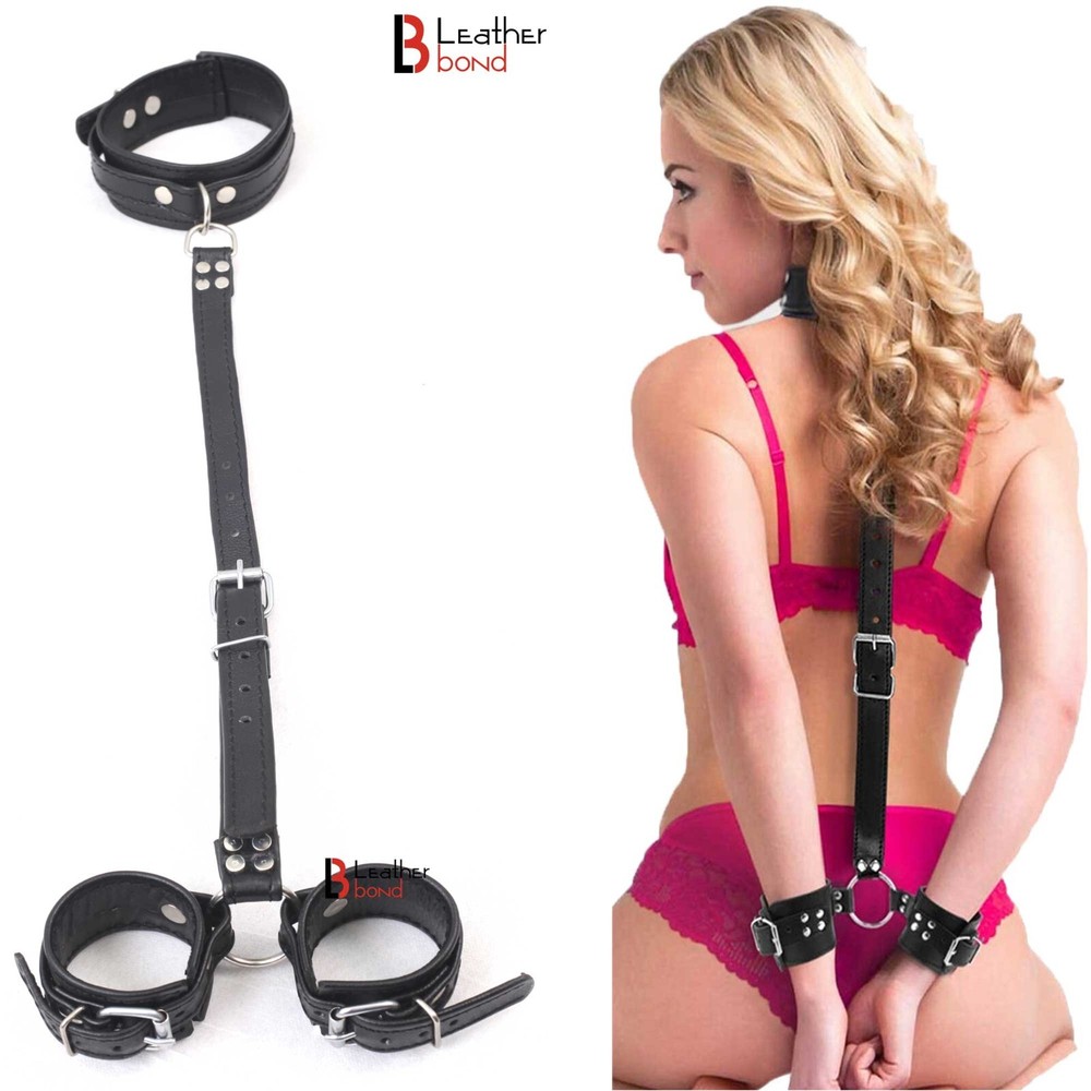 Back Restraint Neck Collar Wrist Cuffs Restraint Bondage Back Slave BDSM Leather