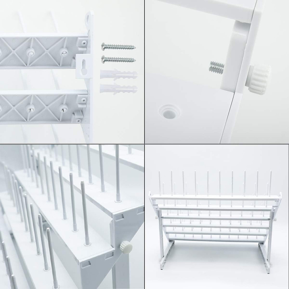 Thread Rack for 60 Spools or 30 Cones, Wall Mounted Large Thread Holder with Lon