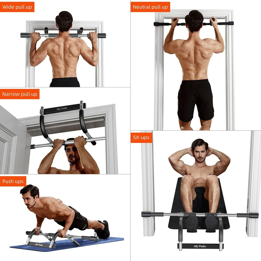 Ally Peaks Pull Up Bar for Doorway,Multiple Levels Width Adjustable silver
