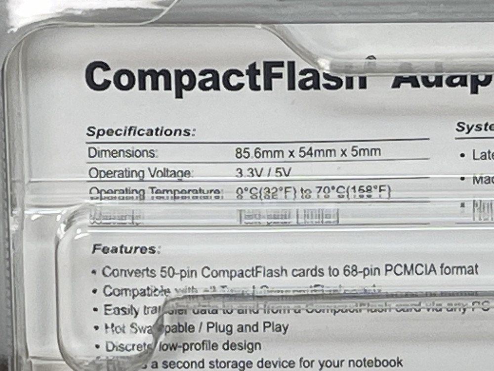 Transcend CompactFlash Adapter TSOMCF2PC NEW in sealed package