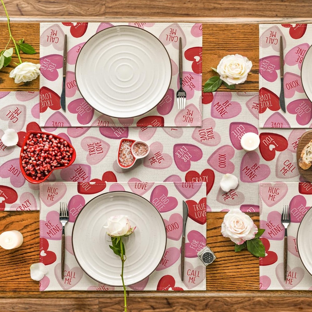 Artoid Mode Pink True Love Heart Candy Rectangular 4 Pcs, 12" x 18", Red/Pink