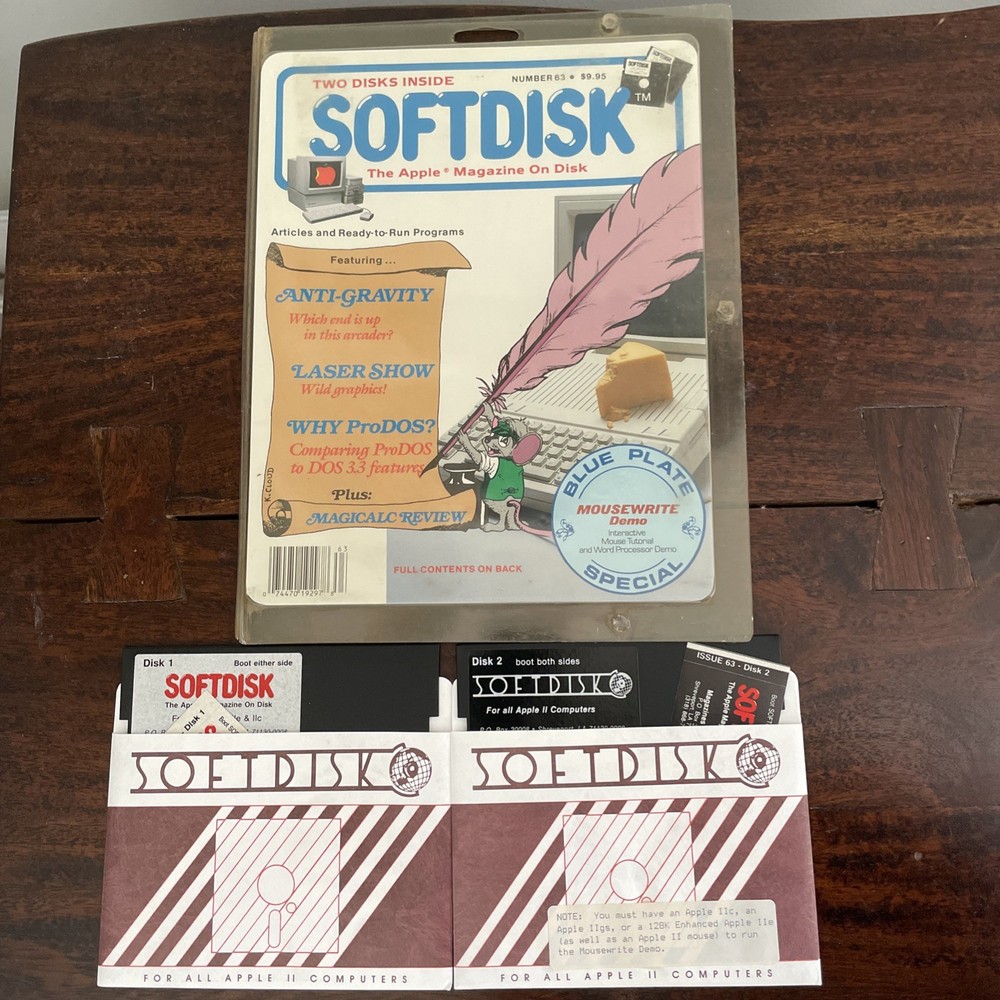 Softdisk #63, a vintage magazine on disk for Apple II computer Line