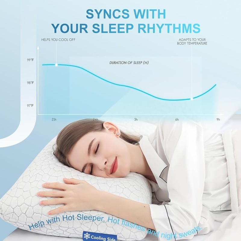 Cooling Pillow Set 2 Pack Gel Memory Foam Adjustable Soft Support Sleepers New