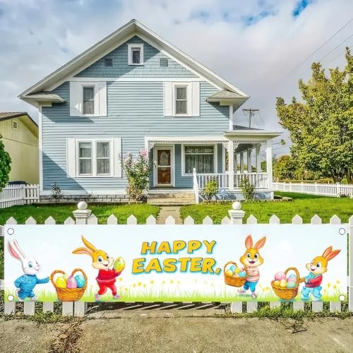 Happy Easter Banner Easter Decorations Easter Party Decorations 79x18 Inches