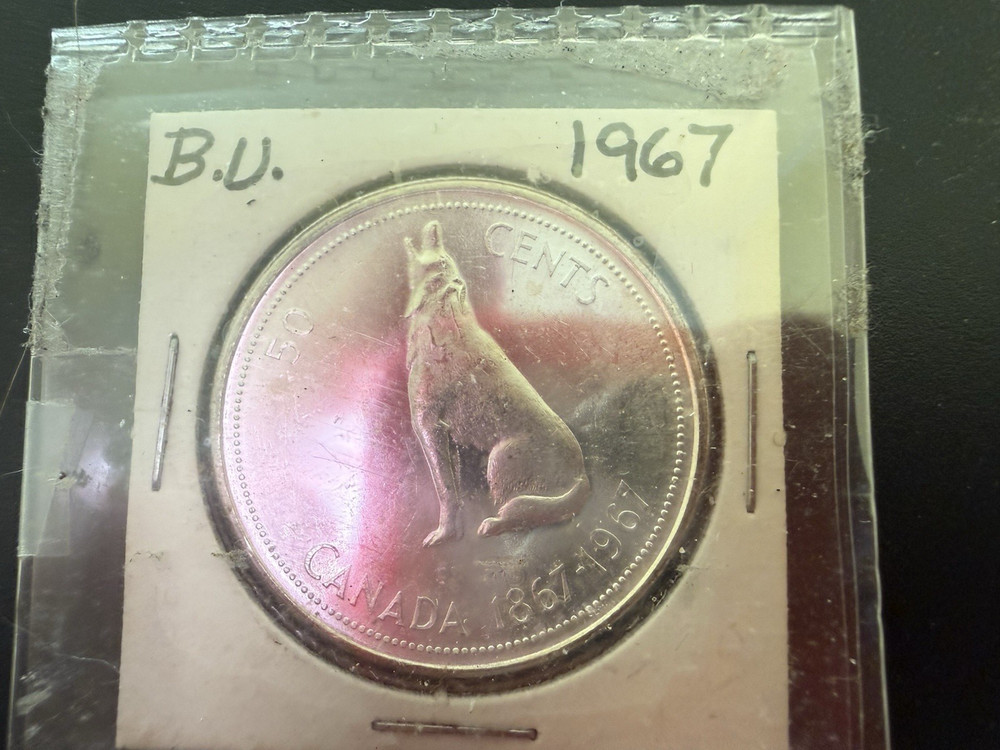 1867 - 1967 Canada Silver 50 Cent Howling Wolf Elizabeth