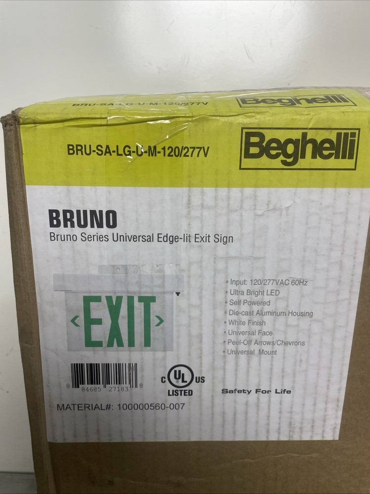 Beghelli Exit Sign, LED. Green BRU-SA-LG-U-M