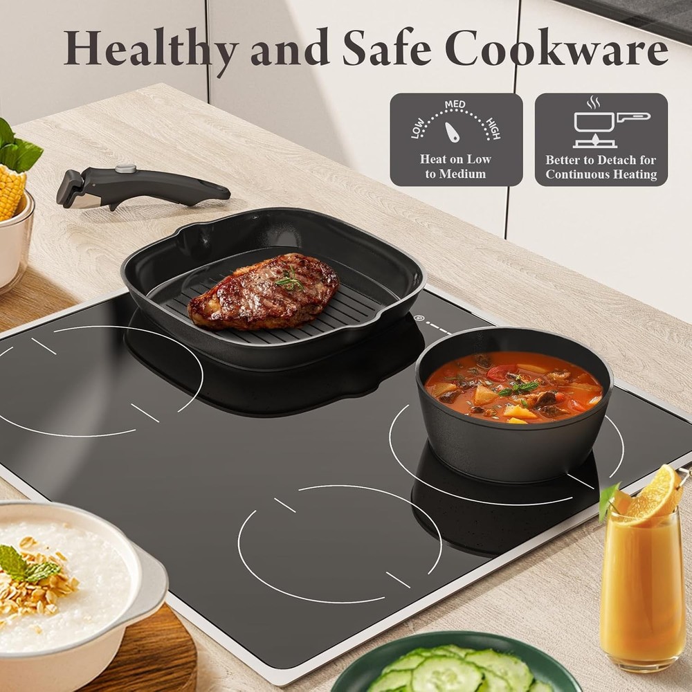 19 Pcs Pots and Pans Set Non Stick Ceramic Cookware Set with Removable Handles,