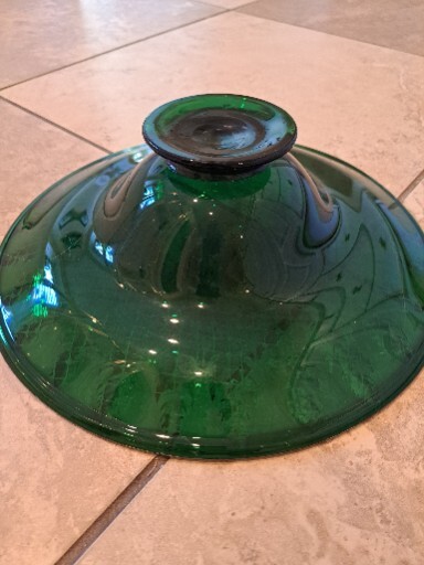 " Console Centerpiece Bowl Flared Green W Silver Design
