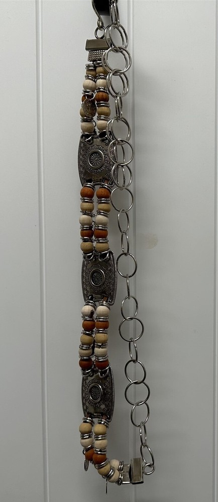 Chain Belt Western Style Beaded Coins Silver