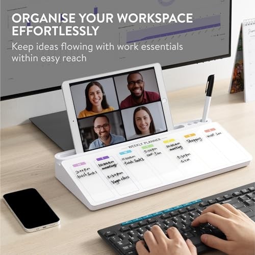 Desktop Weekly Planner Glass Board with Storage Space - White, Weekly Planner