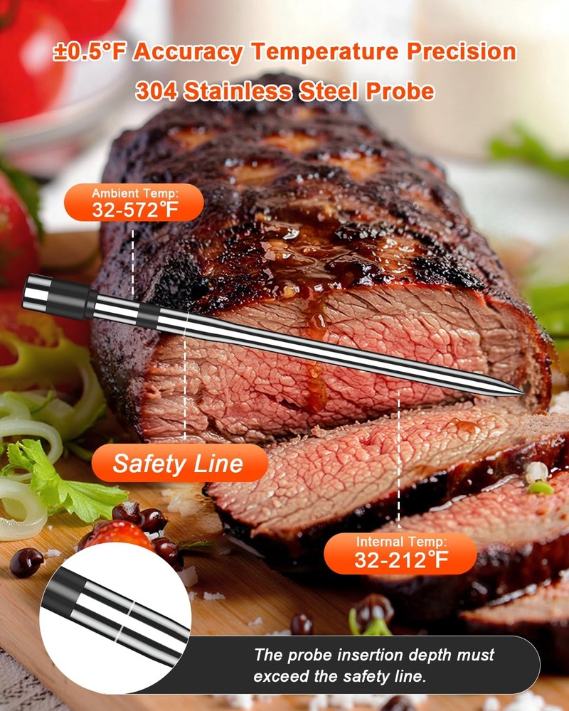 Wireless Meat Thermometer with 2 Probes & 800Ft Range - Smart Bluetooth BBQ
