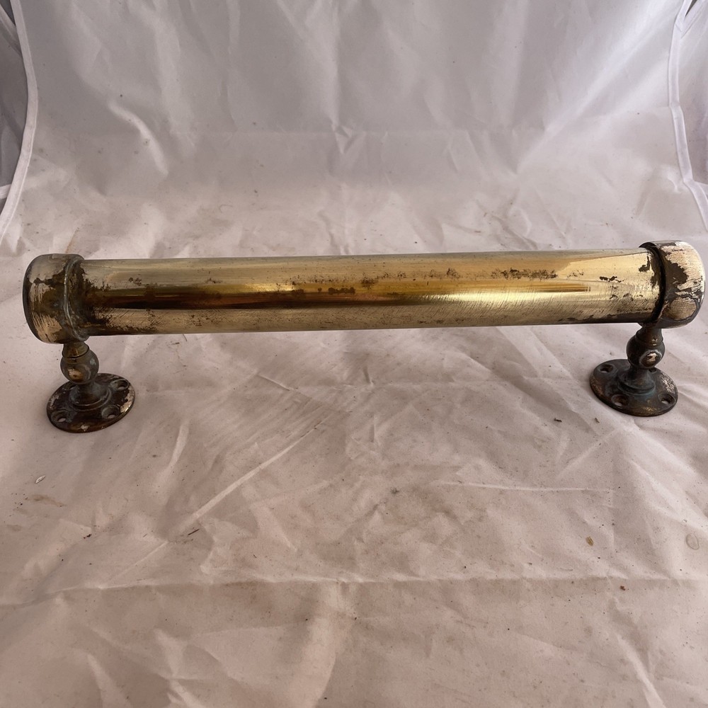 large vintage brass pull door handle. Solid. Reclaimed English.