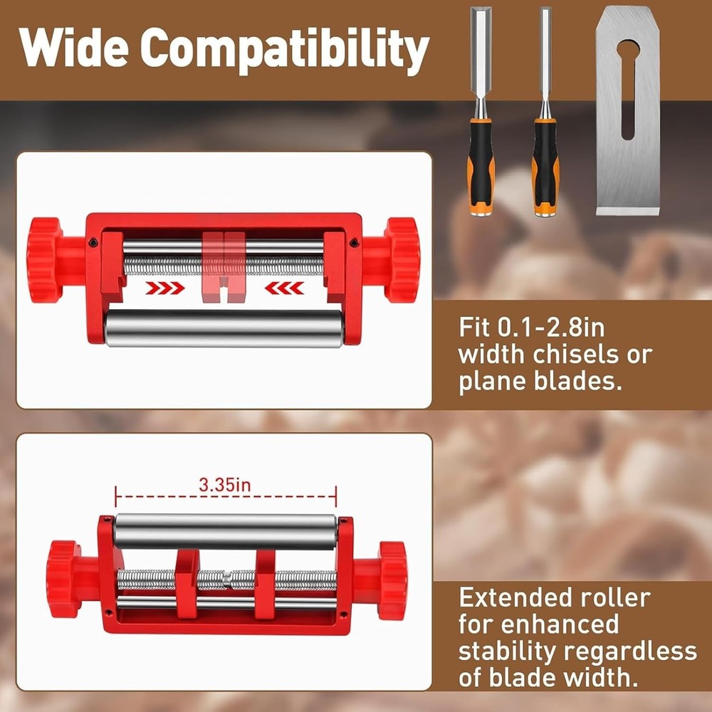 Chisel Sharpening System with Adjustable Jaws and Angle Fixture for Consistency