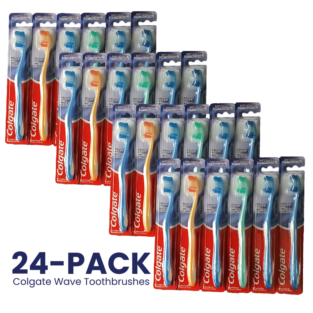 24-PACK! Colgate Wave Toothbrushes, Soft Bristles, Compact Head, Assorted