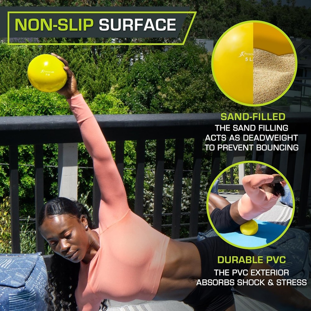 ProsourceFit Weighted Toning Exercise Balls for Yellow 5lb, 5lb