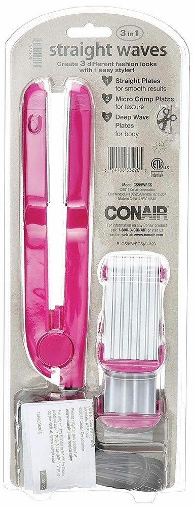 Conair 3 In 1 Ceramic Styler Flat Iron Micro Crimp & Deep Wave Plates CS99W3N