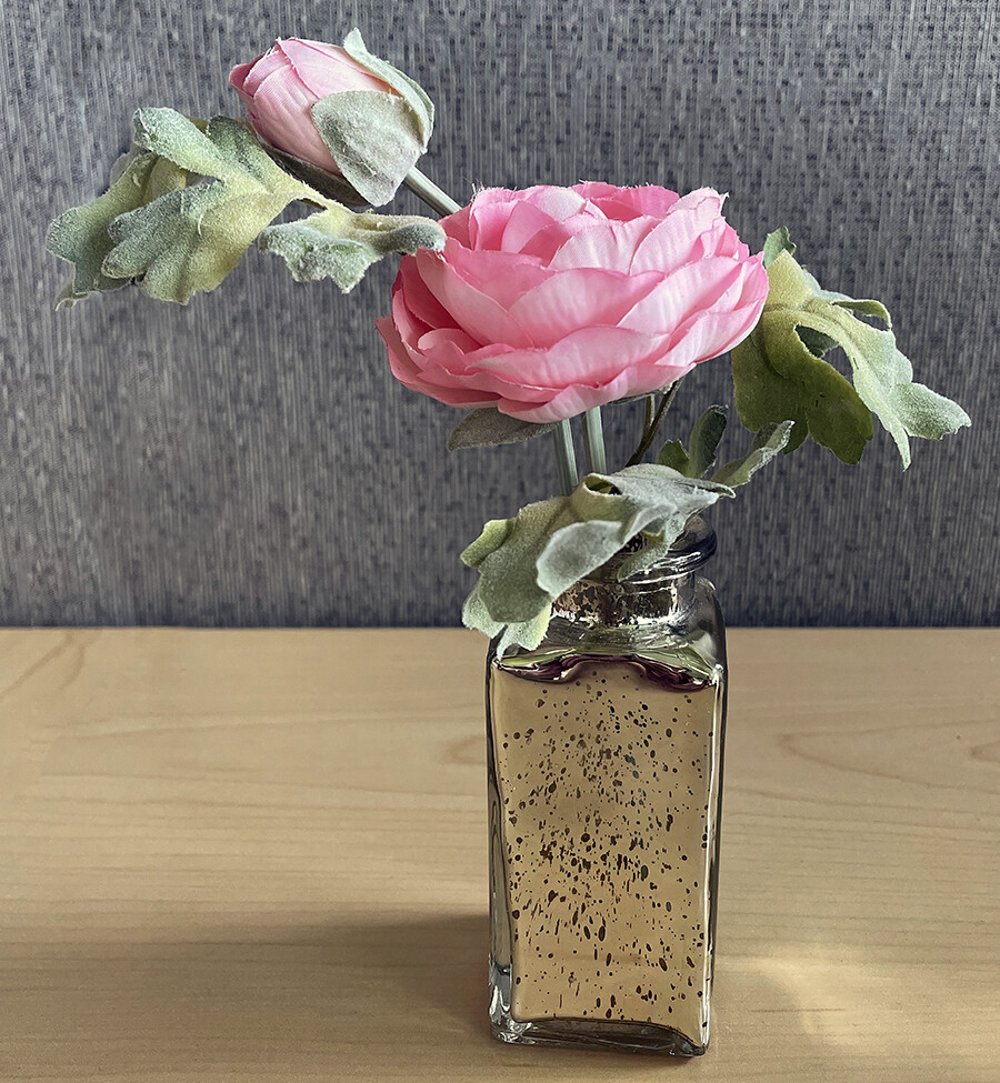 9" Ranunculus in Mercury Glass Vase