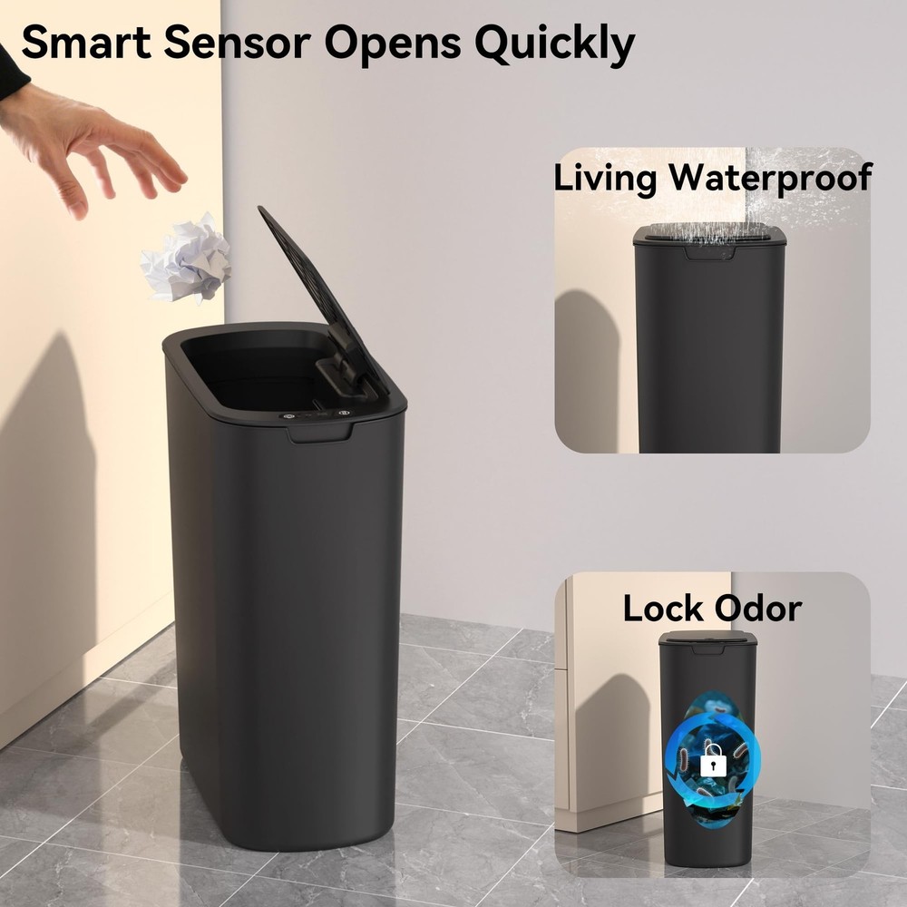 5 Gallon Motion Sensor Bathroom Trash Can Automatic Garbage Cans with Lid Tou...