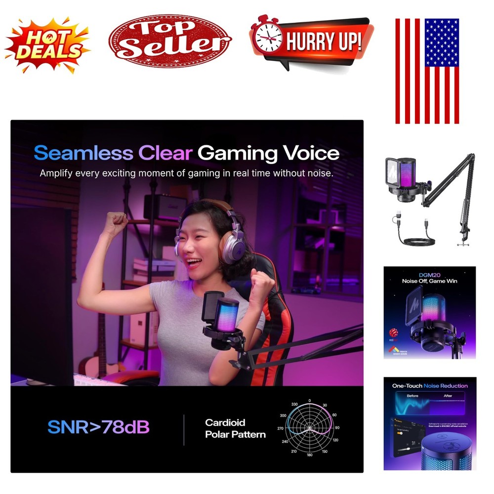GamerWave Pro: USB Microphone with Noise Cancellation & RGB Lighting