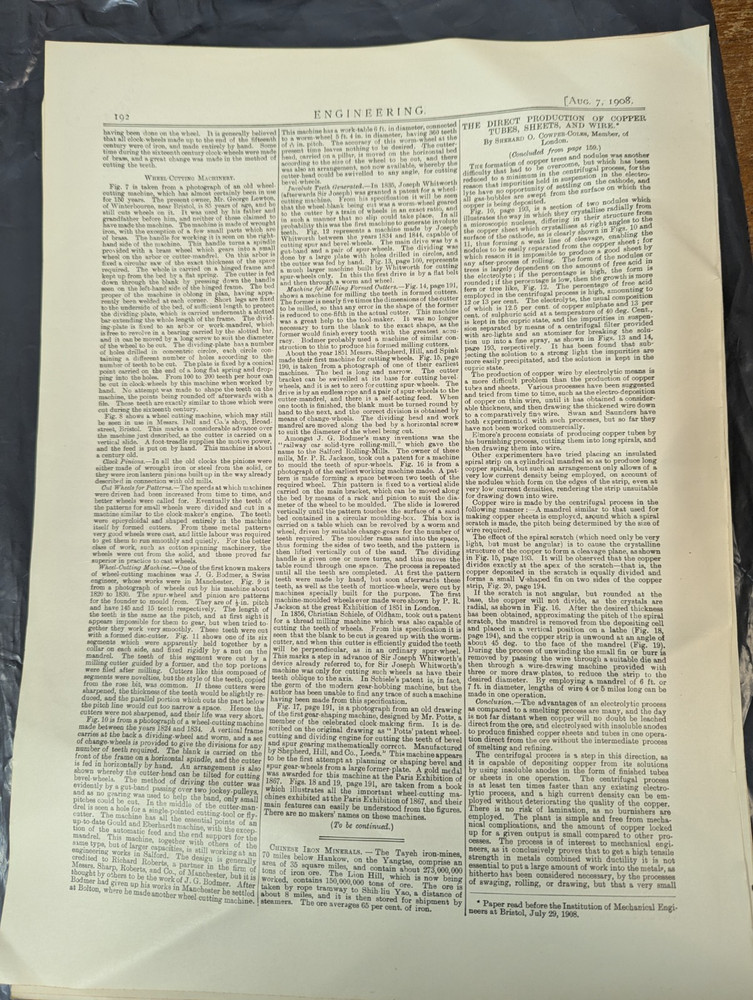 Wheel-Cutting Machine, Gear-Cutting Machine : 1908 Engineering Magazine Print