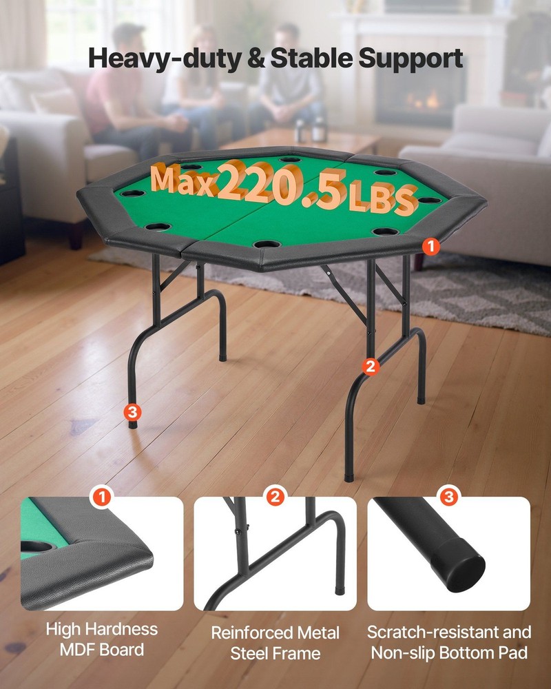 Durable Octagonal 48in Poker Table for 8 Foldable for Easy Storage