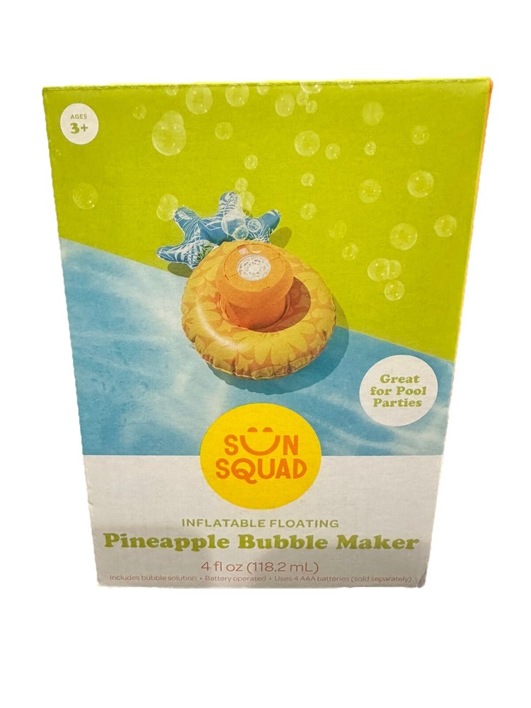 Sun Squad Inflatable Floating Pineapple Bubble Maker 4 oz New In Box!