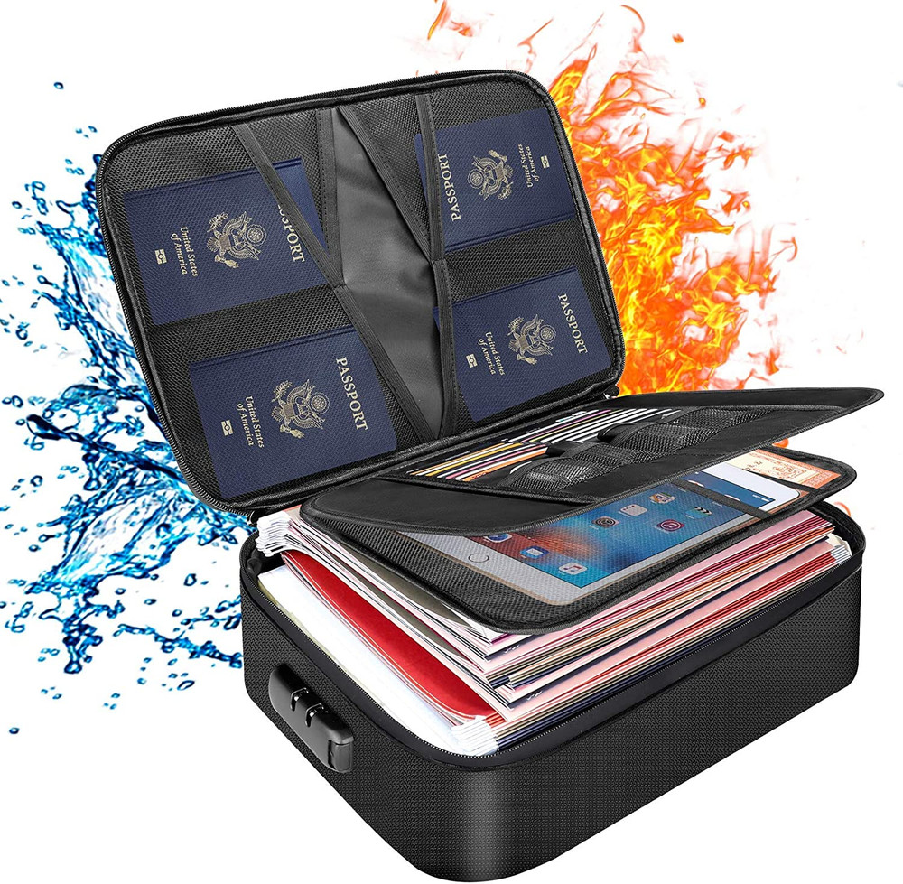 Document Bag with Lock,Fireproof 3-Layer File Storage Case with Water-Resistant